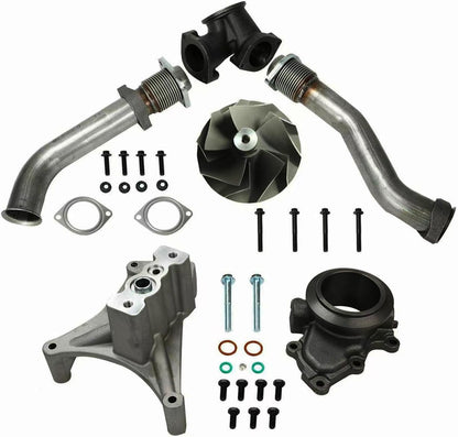Stainless Steel Exhaust Manifold Down UP pipe For Ford F250 / F350 / F450 / F550 7.3L Turbo Pedestal Ebp Valve Upgraded 5+5 Wheel & Up Pipes；1999.5 2000 2001 2002 2003；