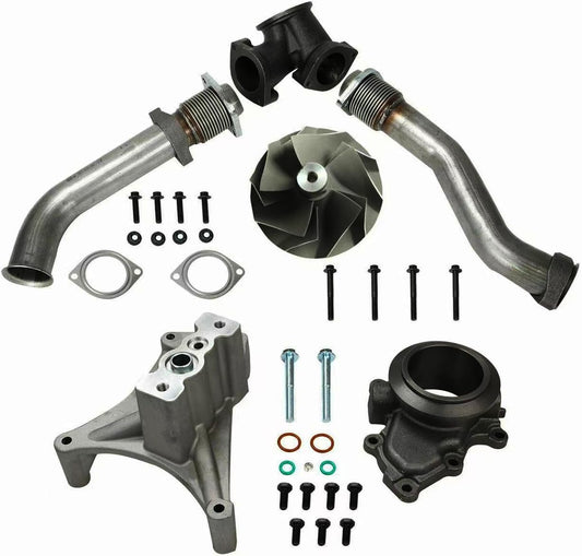 Stainless Steel Exhaust Manifold Down UP pipe For Ford F250 / F350 / F450 / F550 7.3L Turbo Pedestal Ebp Valve Upgraded 5+5 Wheel & Up Pipes；1999.5 2000 2001 2002 2003；
