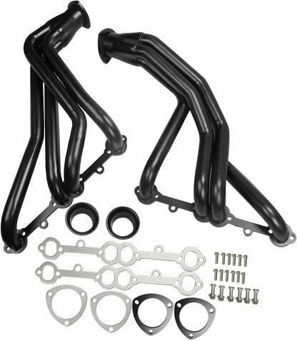 Steel Performance Exhaust Header Manifold For Chevrolet Chevy Corvette Small Block 305 350 Long Tube，1963-1982,Black,5.7L V8 Engines
